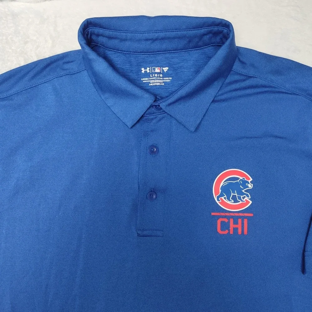 Chicago‎ Cubs Shirt Mens Large Blue MLB Baseball Under Armour HeatGear Polo